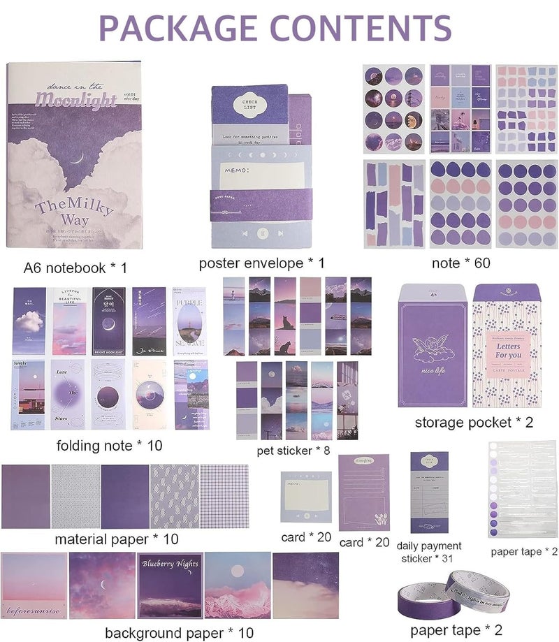 STORE 2508 Store2508 346pcs Journal Supplies Kit Vintage Scrapbook Stickers Art journaling kit. Journal Schedulers DIY Paper Stickers for Decoration Notebook Collage Album Aesthetic Tape (Moonlight) - Image 2
