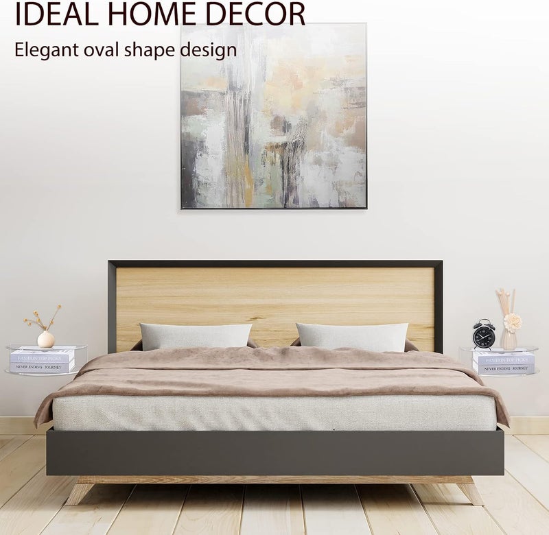 HMYHUM Acrylic Floating Nightstand Set of 2, Wall Mounted Bedside Table for Bedroom, Hanging, 10 lbs Load, Oval, 14" L x 8"W x 4" H, Clear - Image 4