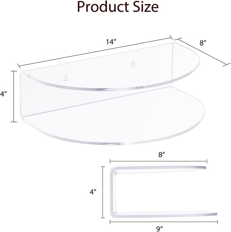 HMYHUM Acrylic Floating Nightstand Set of 2, Wall Mounted Bedside Table for Bedroom, Hanging, 10 lbs Load, Oval, 14" L x 8"W x 4" H, Clear - Image 2