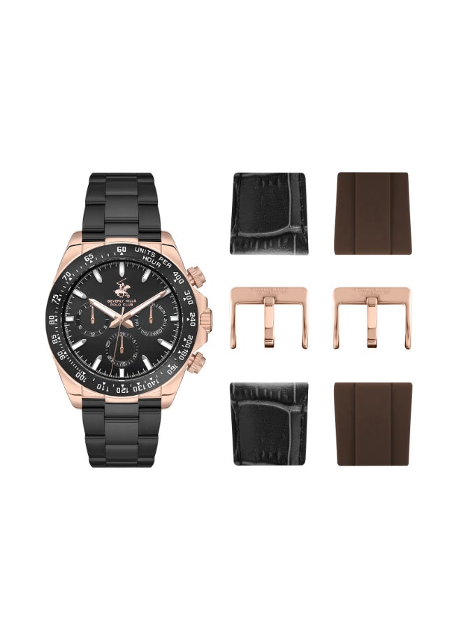 BEVERLY HILLS POLO CLUB - ساعة بيفرلي هيلز بولو كلوب للرجال، عرض متعدد الوظائف وسوار معدني - BP3608X.540، أسود - Image 1