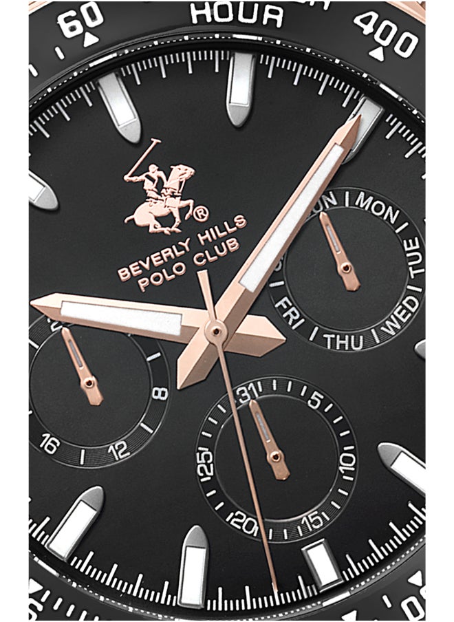 BEVERLY HILLS POLO CLUB - ساعة بيفرلي هيلز بولو كلوب للرجال، عرض متعدد الوظائف وسوار معدني - BP3608X.540، أسود - Image 1