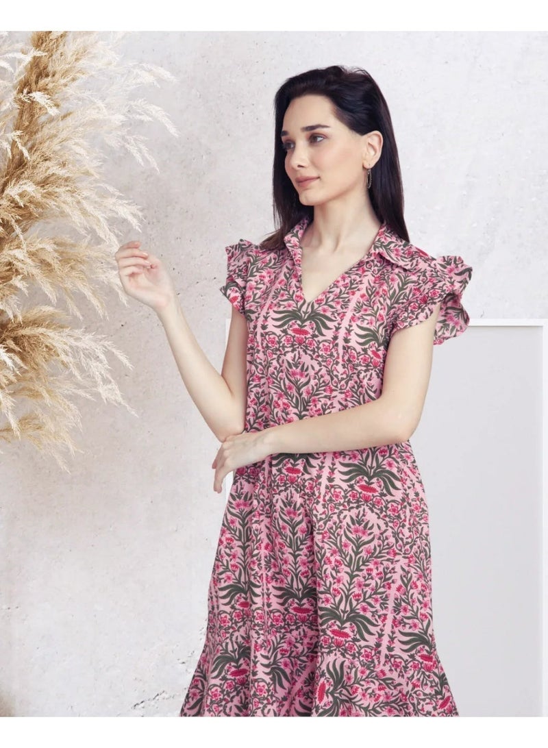 Pink Tree of Life A-Line Dress for Women, Lined, Pure Cotton - Image 5