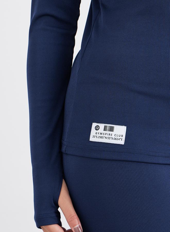 Styli Active Textured Rib Long Sleeve Top with Badge Detail - Image 3