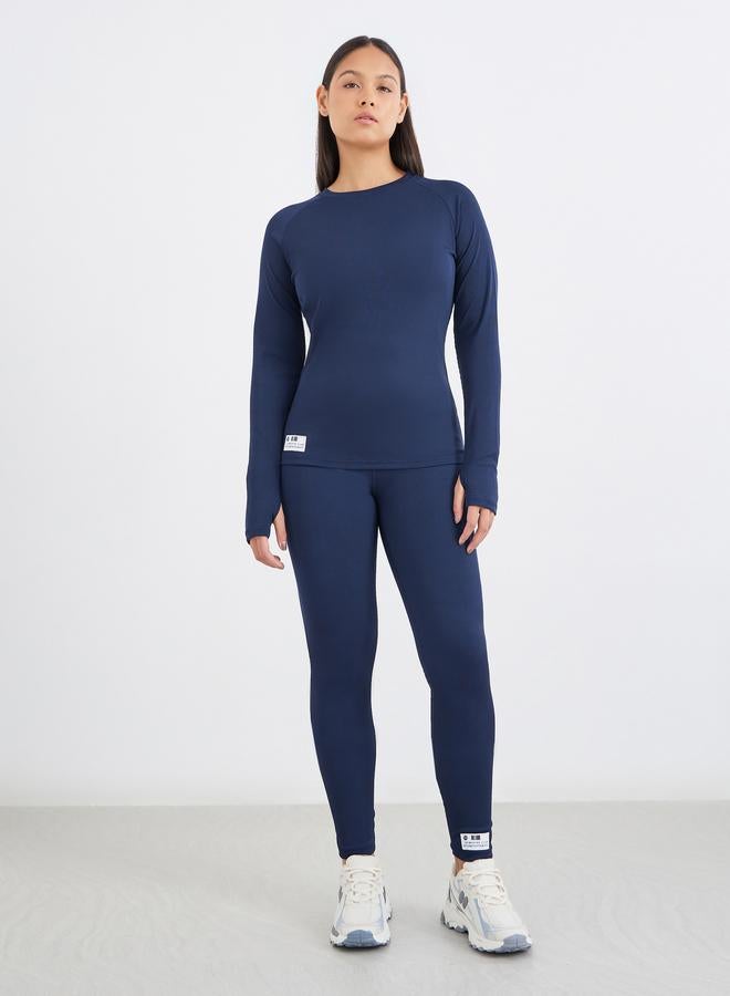 Styli Active Textured Rib Long Sleeve Top with Badge Detail - Image 1