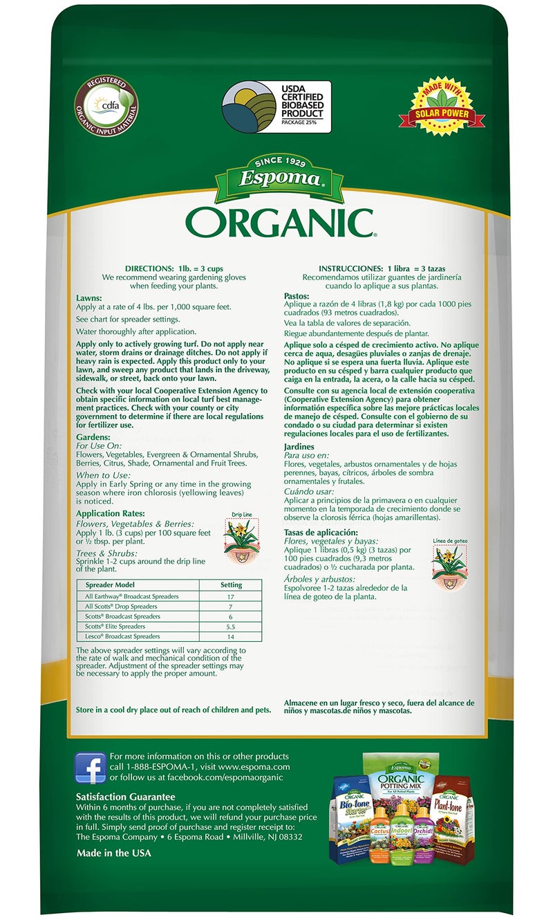 Espoma Organic Iron-Tone 3-0-3 Organic Fertilizer and Plant Food to Help Correct Iron Deficiency (Chlorosis). 5 lb. Bag. Turns Yellow to Green, Non Staining Iron - Image 2
