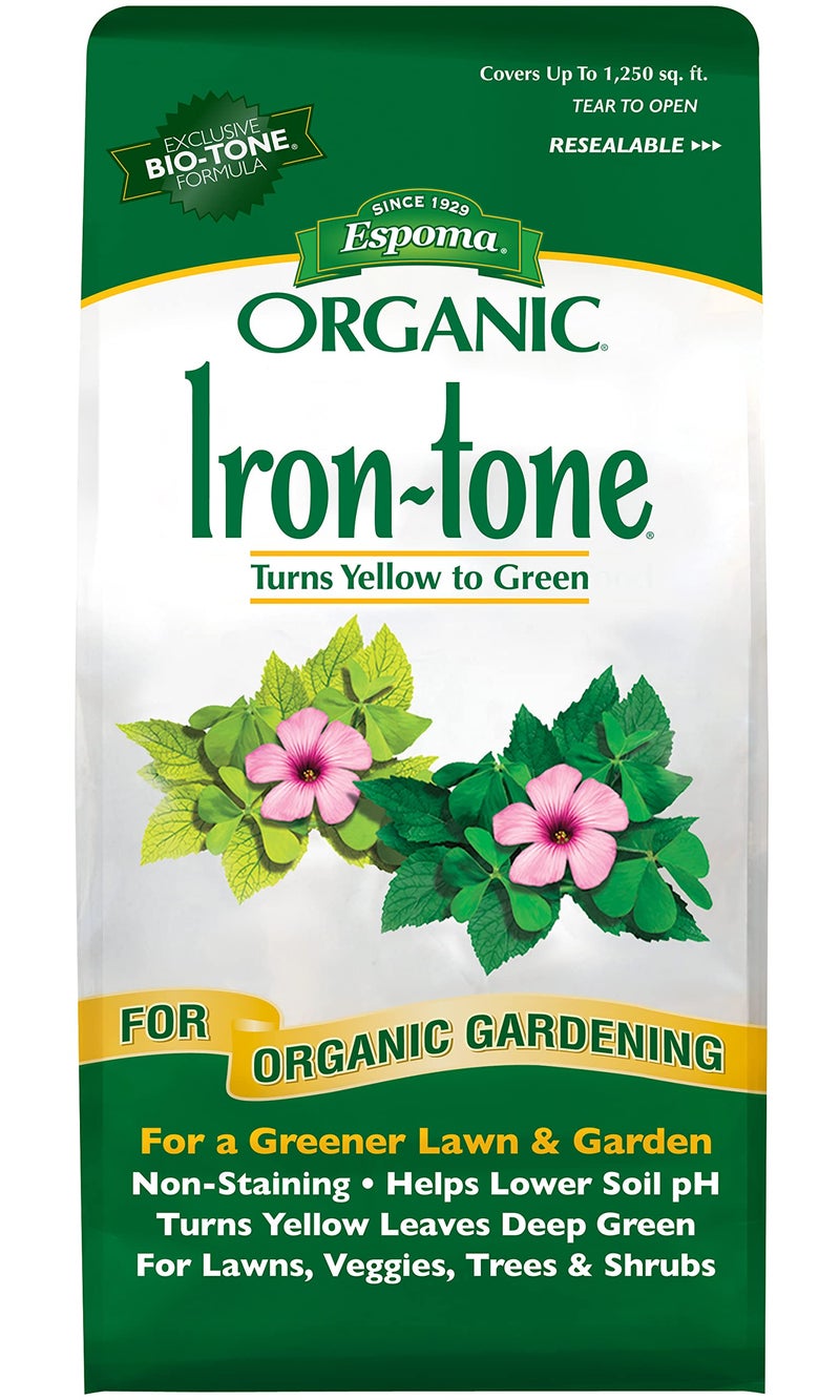 Espoma Organic Iron-Tone 3-0-3 Organic Fertilizer and Plant Food to Help Correct Iron Deficiency (Chlorosis). 5 lb. Bag. Turns Yellow to Green, Non Staining Iron - Image 1