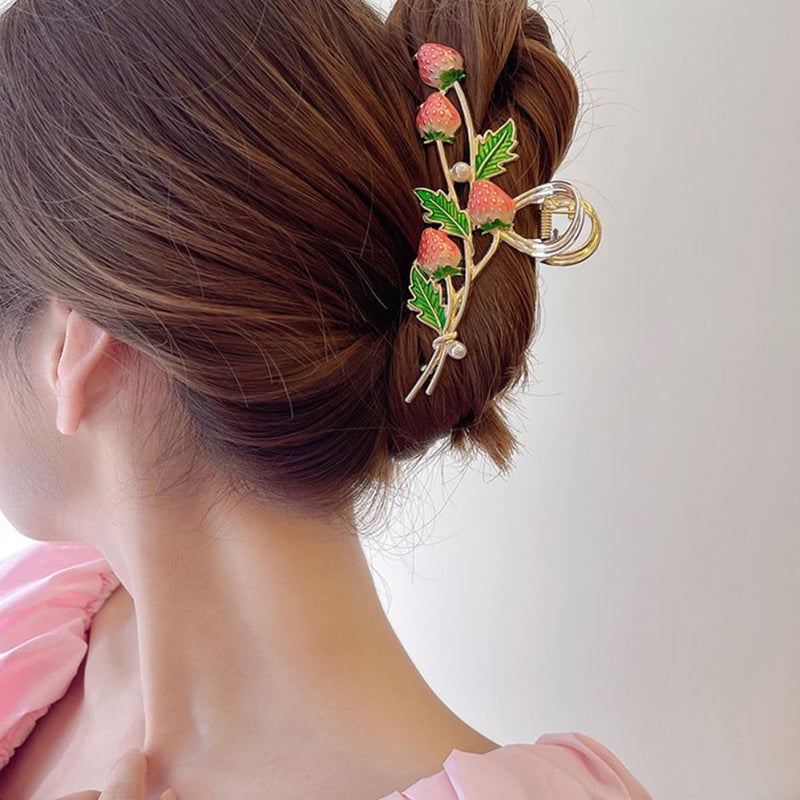 Strawberry Metal Hair Claw Clip Large Non Slip For Women Daily Wear Party - Image 2