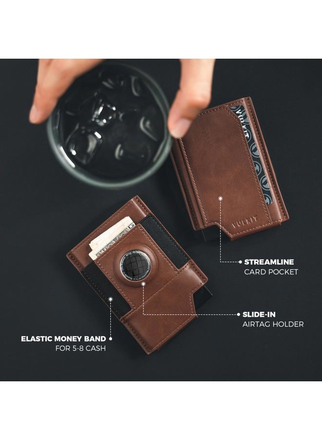 VULKIT حامل بطاقات الائتمان مع حامل AirTag، محفظة بطاقات منبثقة مع حماية RFID، حامل بطاقات جلد ذكي - Image 4