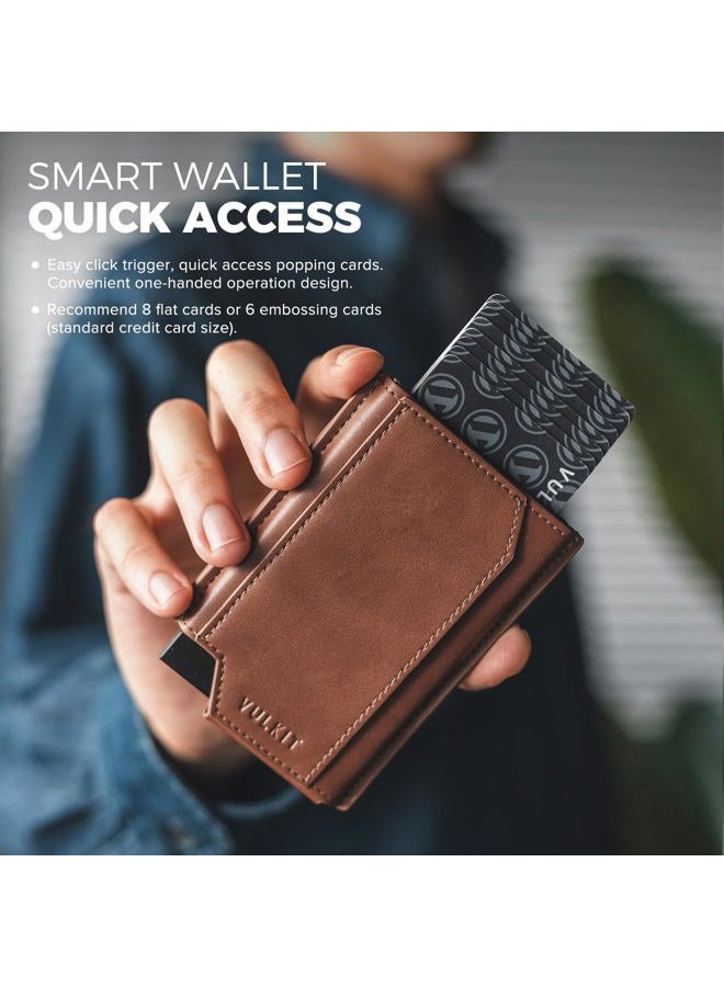 VULKIT حامل بطاقات الائتمان مع حامل AirTag، محفظة بطاقات منبثقة مع حماية RFID، حامل بطاقات جلد ذكي - Image 2