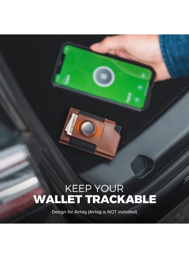 VULKIT حامل بطاقات الائتمان مع حامل AirTag، محفظة بطاقات منبثقة مع حماية RFID، حامل بطاقات جلد ذكي - Image 3