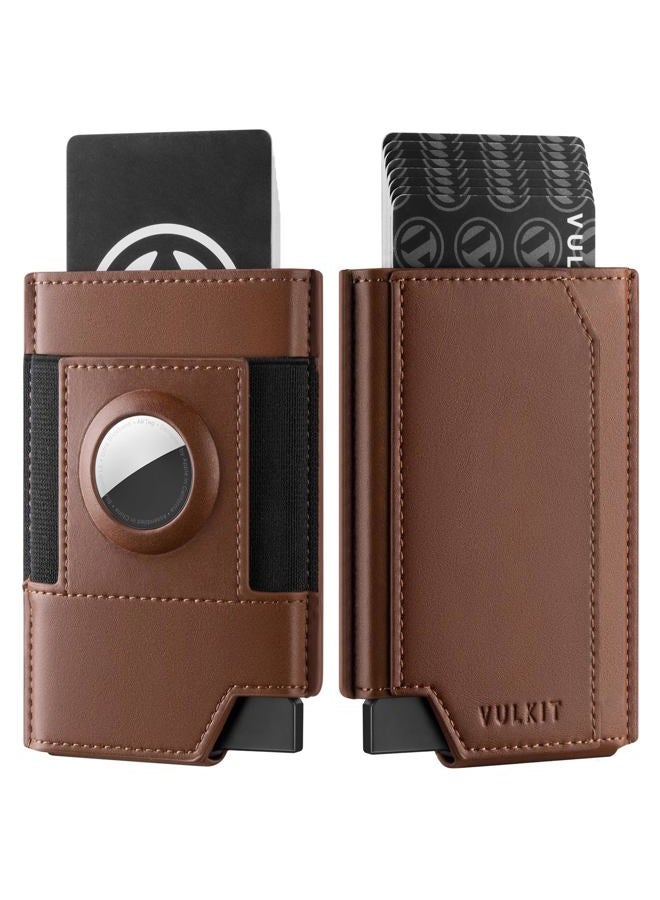 VULKIT حامل بطاقات الائتمان مع حامل AirTag، محفظة بطاقات منبثقة مع حماية RFID، حامل بطاقات جلد ذكي - Image 1