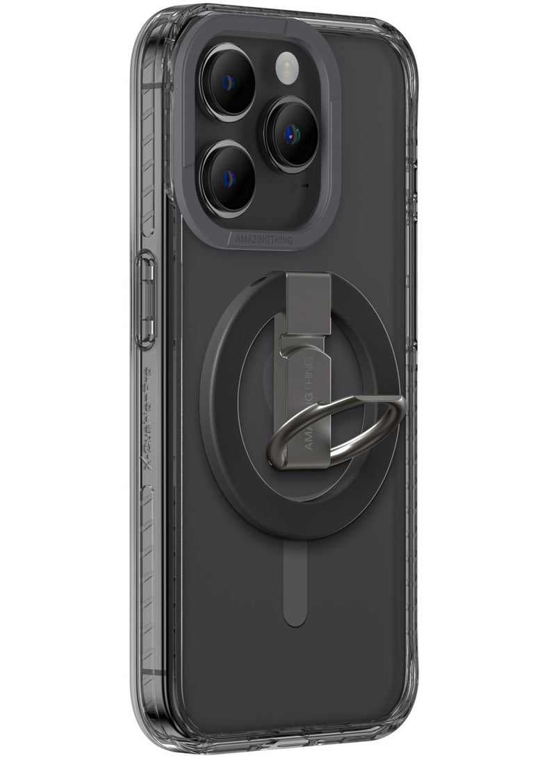 AMAZINGthing مجموعة حامل/حامل/غطاء جراب Titan Pro Mag Grip لهاتف iPhone 15 PRO مع MagSafe - أسود  - Image 1