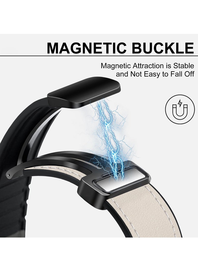 Premium Magnetic Leather Watch Band for Apple Watch, Fits 49mm, 45mm, 44mm, 42mm, Genuine Leather Strap with Magnetic Buckle, Compatible with Apple Watch Ultra, Series 9/8/7, Elegant White Color - Image 3