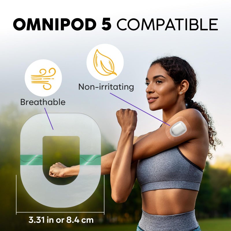 Adamson Omnipod 5 Overpatches â€“ 30 Waterproof Omnipod 5 Adhesive Patches, No Glue on Center, Easy to Apply & Remove, Sweatproof & Skin-Friendly, Secure Hold for Active Lifestyles â€“ PAC2 - Transparent - Image 2