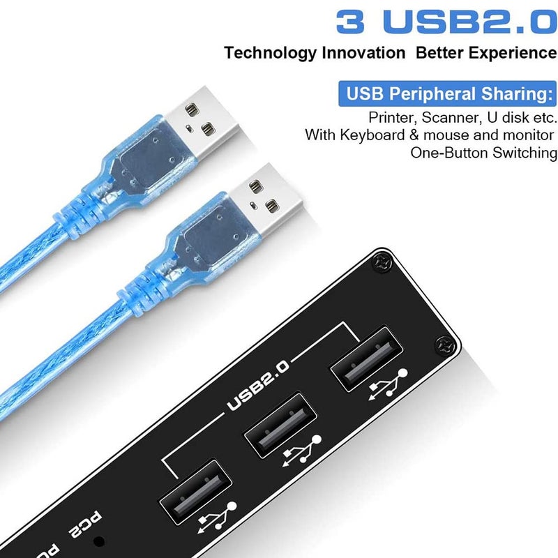 Tobo HDMI KVM Switch, 4K@60Hz USB Switch 2x1 HDMI2.0 Ports + 3X USB KVM Ports, Share 2 Computers to one Monitor, Support Wireless Keyboard and Mouse, USB Disk, Printer, USB Camera,etc. TD-880H - Image 4