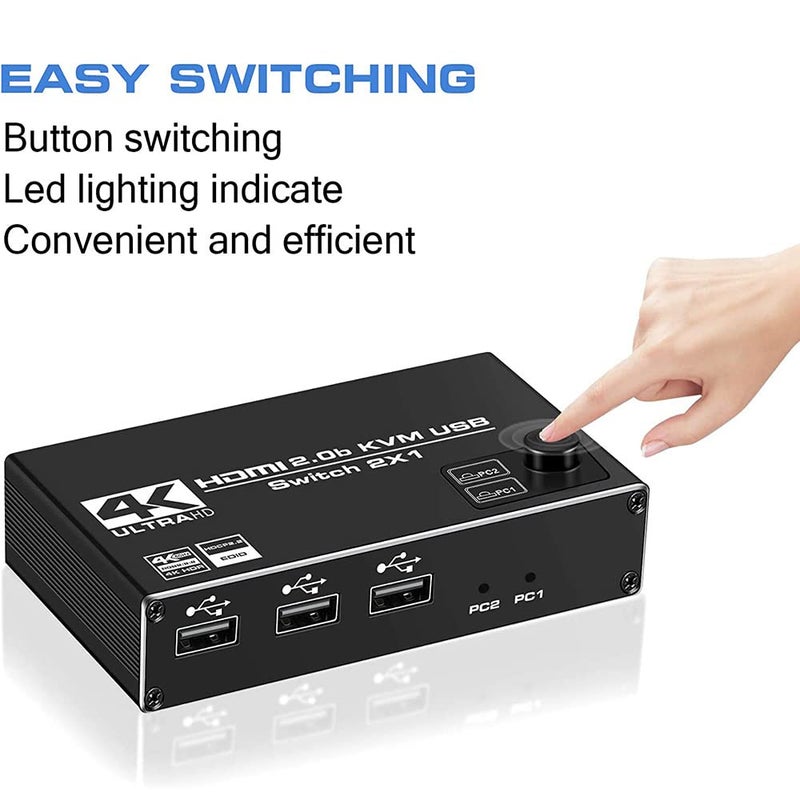 Tobo HDMI KVM Switch, 4K@60Hz USB Switch 2x1 HDMI2.0 Ports + 3X USB KVM Ports, Share 2 Computers to one Monitor, Support Wireless Keyboard and Mouse, USB Disk, Printer, USB Camera,etc. TD-880H - Image 5
