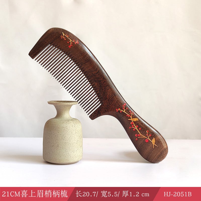 Generic Ebony Wood Comb Painted Massage Medium-Tooth 21CM