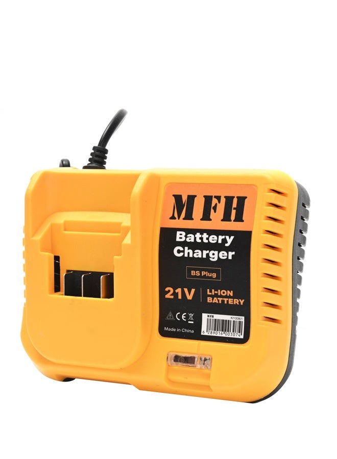 MFH TOOLS Battery Charger with BS plug - 21V Lithium Battery Charger Base, Corded Charging Dock with Indicator Light, Fast Charging Replacement for Cordless Drill, Grinder, Impact Tools Batteries - Image 1
