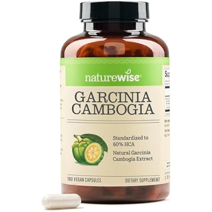 Naturewise Garcinia Cambogia - 60% HCA Concentration Extract, Natural Support for Weight Goals and Energy Levels - Vegan, Non-GMO, Gluten Free - 180 Capsules[2-6 Month Supply] - Image 1