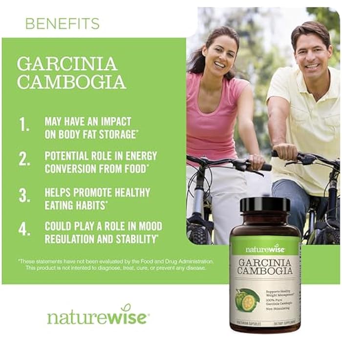 Naturewise Garcinia Cambogia - 60% HCA Concentration Extract, Natural Support for Weight Goals and Energy Levels - Vegan, Non-GMO, Gluten Free - 180 Capsules[2-6 Month Supply] - Image 2