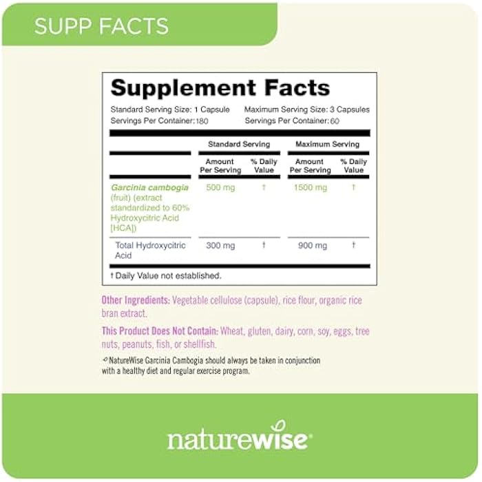 Naturewise Garcinia Cambogia - 60% HCA Concentration Extract, Natural Support for Weight Goals and Energy Levels - Vegan, Non-GMO, Gluten Free - 180 Capsules[2-6 Month Supply] - Image 3