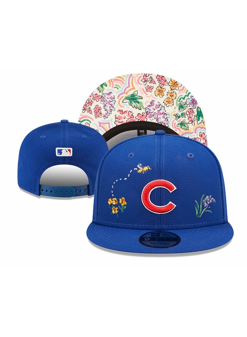 NEW ERA Chicago Cubs Blue Snapback Hat with Floral and Bee Embroidery