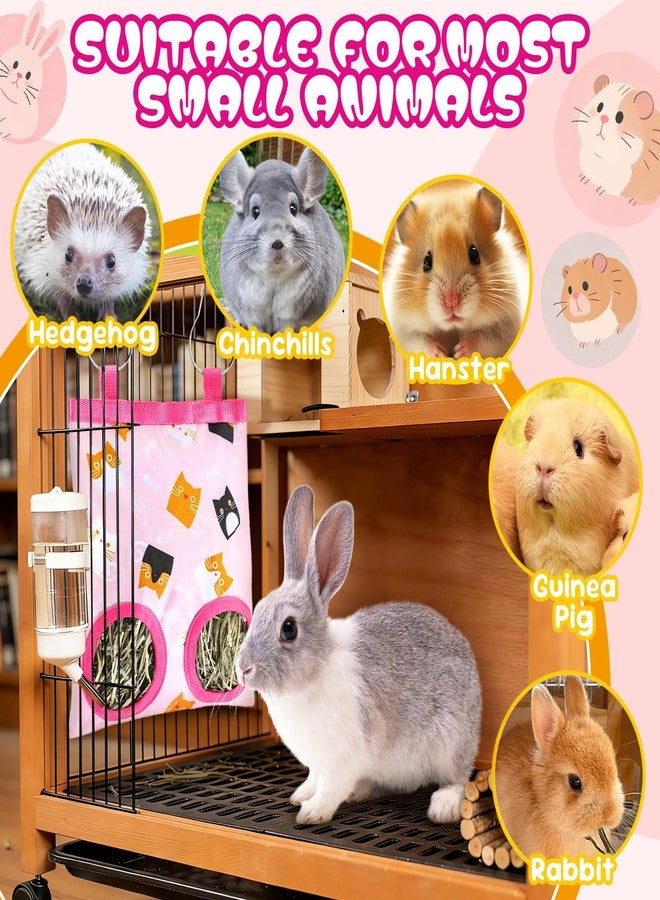 Eilyliafe 2 Pack Rabbits Hay Feeder Bag, 2 Holes Hanging Bunny Hay Feeder Guinea Pig Feeding Bag Storage Dispenser for Bunny Rabbits Chinchillas Hamsters Small Pets and Animals - Image 4