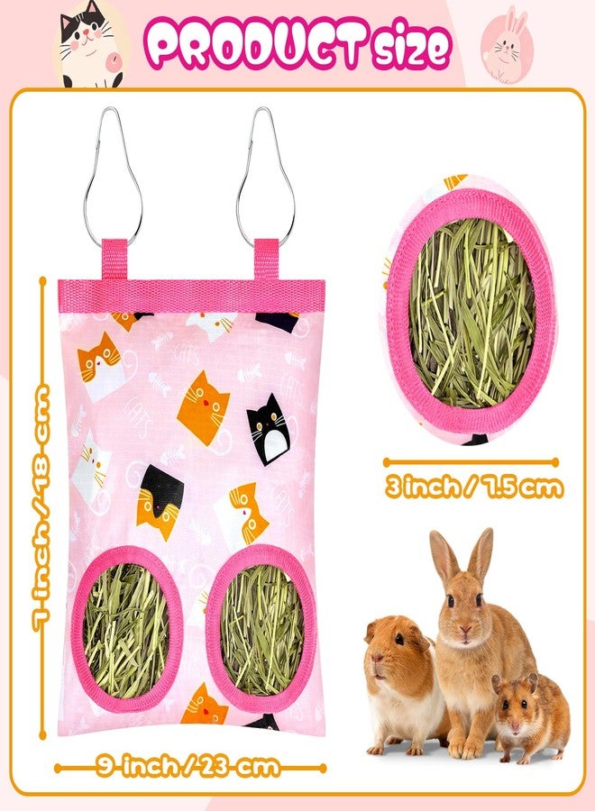 Eilyliafe 2 Pack Rabbits Hay Feeder Bag, 2 Holes Hanging Bunny Hay Feeder Guinea Pig Feeding Bag Storage Dispenser for Bunny Rabbits Chinchillas Hamsters Small Pets and Animals - Image 2