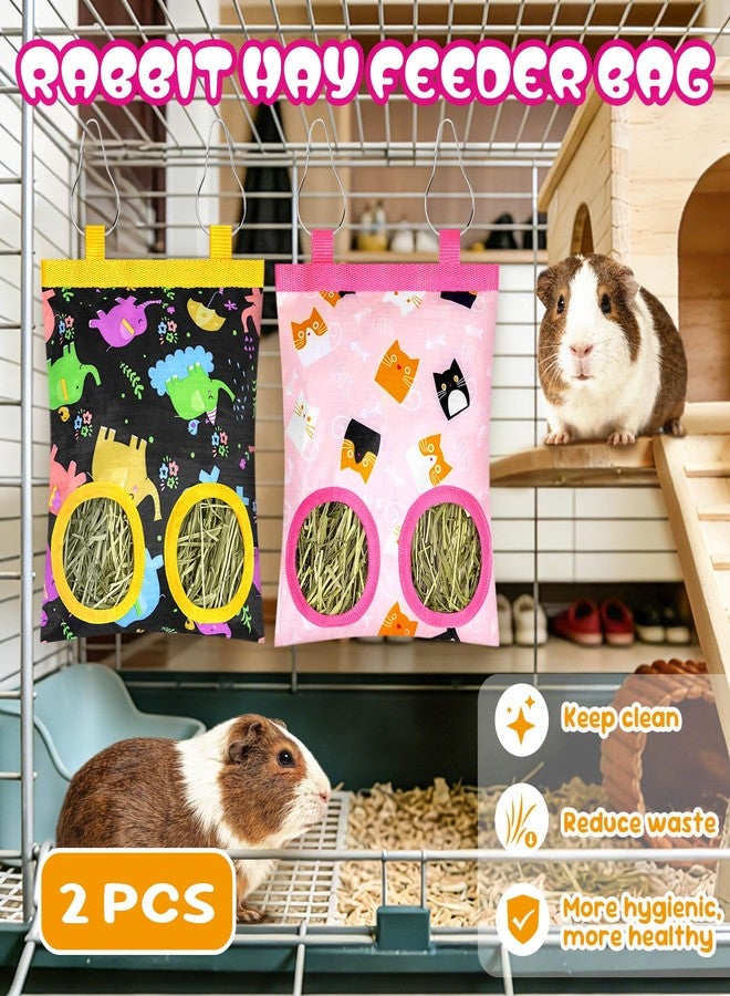 Eilyliafe 2 Pack Rabbits Hay Feeder Bag, 2 Holes Hanging Bunny Hay Feeder Guinea Pig Feeding Bag Storage Dispenser for Bunny Rabbits Chinchillas Hamsters Small Pets and Animals - Image 5