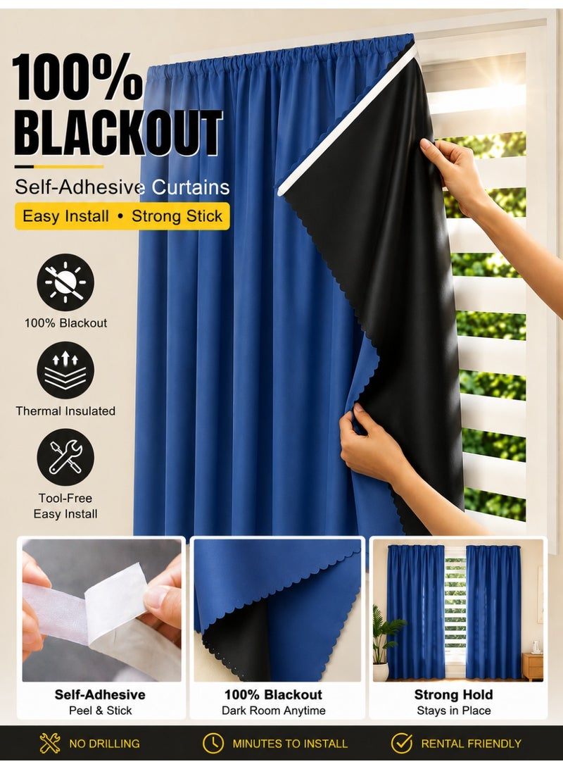 OHTEX HOME 100% Blackout Curtain, Double Layer with Voile, Self-adhesive and Portable, Easy to install, Sun Protection, Heat Insulation, Privacy Protection, Short Length, Suitable for Various Room Types, Bedroom Curtains, Bedroom Decoration, Modern Curtains - Image 1