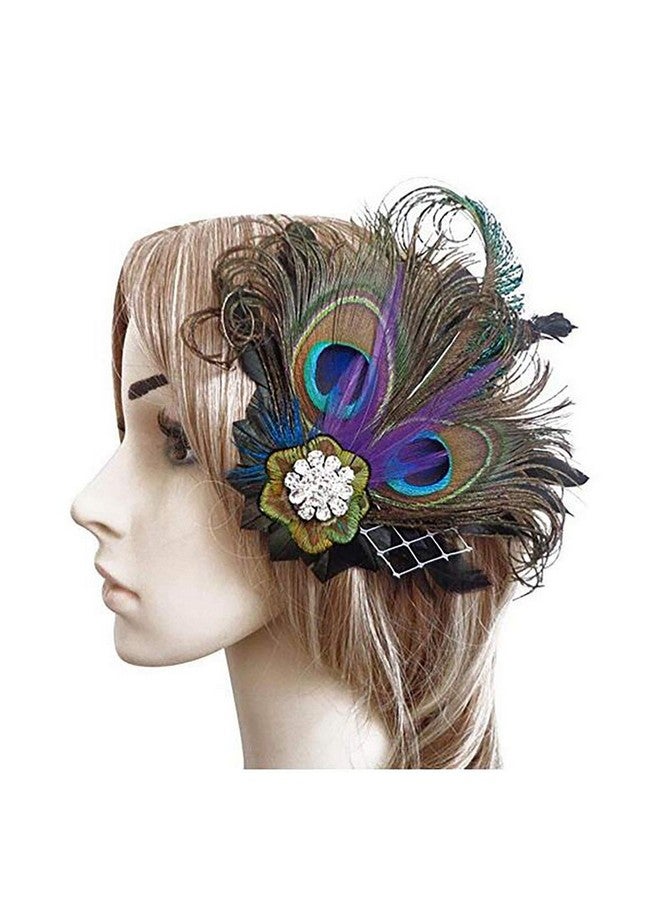 Fodattm Women Bohemian Peacock Feather Hair Clip Hair Pin Elegant Fascinator Wedding Dance Party Headdress Headwear Hair Accessory Sequined Showgirl Headpiece (Style 2) - Image 1