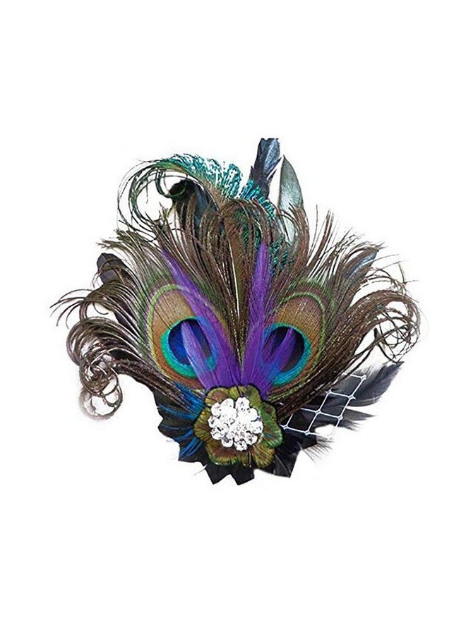 Fodattm Women Bohemian Peacock Feather Hair Clip Hair Pin Elegant Fascinator Wedding Dance Party Headdress Headwear Hair Accessory Sequined Showgirl Headpiece (Style 2) - Image 2