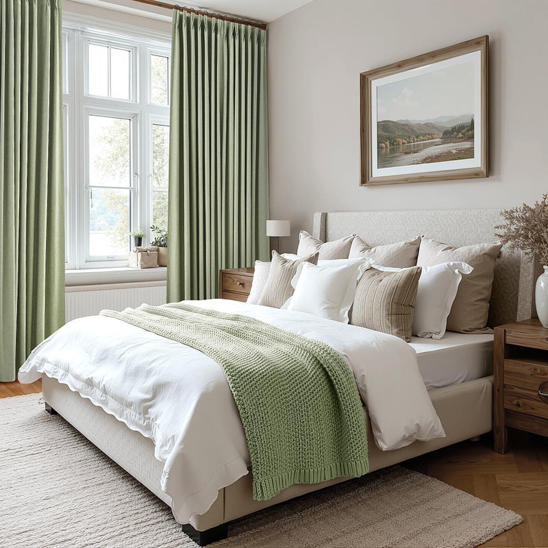Aersas Sage Green 100% Blackout Pinch Pleated Linen Curtains 84 Inches Long for Bedroom 2 Panels Set Double Layer Thermal Insulated Pinch Pleat Green Black Out Drapes with Hooks Rings Room Darkening Curtain - Image 4