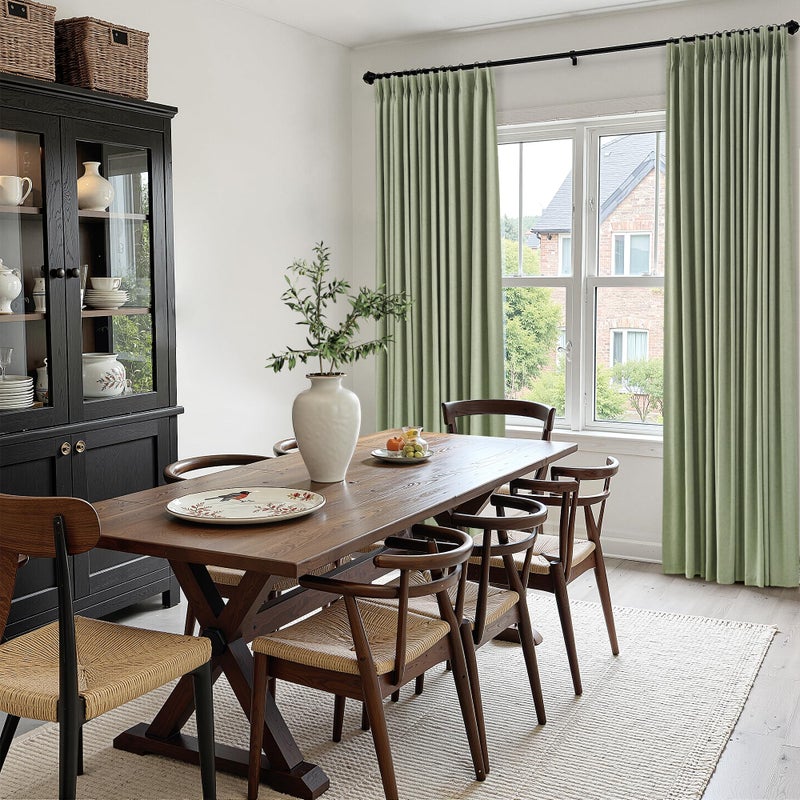 Aersas Sage Green 100% Blackout Pinch Pleated Linen Curtains 84 Inches Long for Bedroom 2 Panels Set Double Layer Thermal Insulated Pinch Pleat Green Black Out Drapes with Hooks Rings Room Darkening Curtain - Image 5