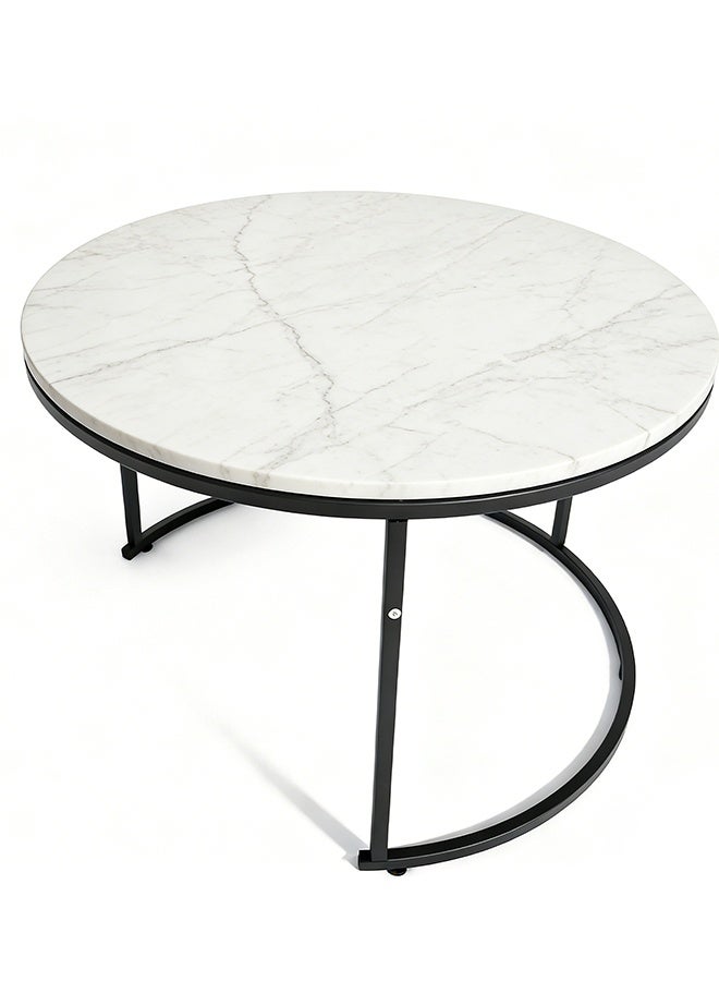 Migue home Set of 2 Nesting Round Coffee Table for Living Room, Easy Assembly, Marble Like Finish, Black and White Color - Image 5