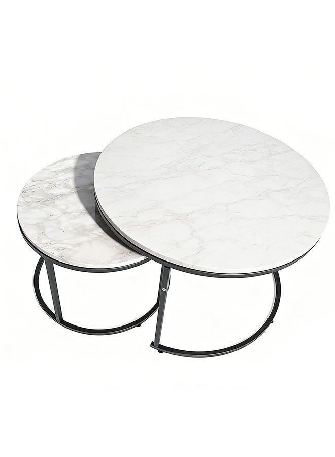 Migue home Set of 2 Nesting Round Coffee Table for Living Room, Easy Assembly, Marble Like Finish, Black and White Color - Image 4