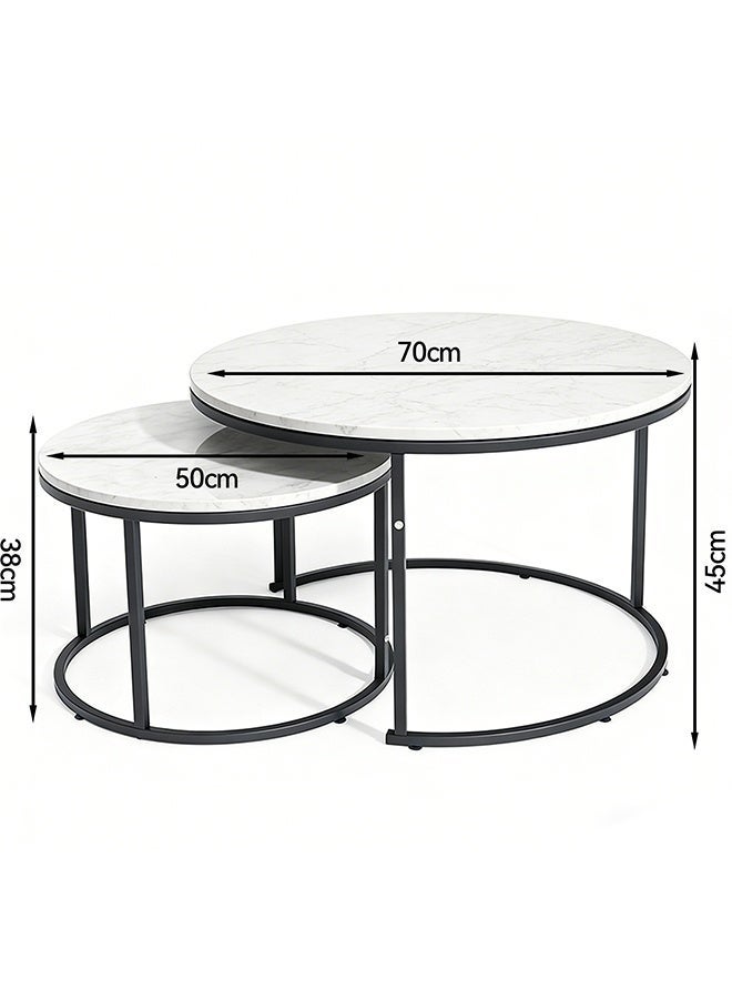 Migue home Set of 2 Nesting Round Coffee Table for Living Room, Easy Assembly, Marble Like Finish, Black and White Color - Image 3