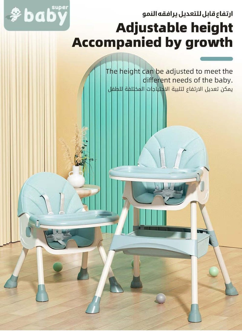 سوبر بيبي 4 في 1 كرسي مرتفع للأطفال، كرسي مرتفع قابل للتحويل، كرسي هزاز للأطفال، كرسي أريكة للأطفال، مقعد معزز لتغذية الأطفال مع صينية، عجلات، مسند للقدمين، حزام أمان ووسادة مقعد للرضع والأطفال الصغار - Image 3