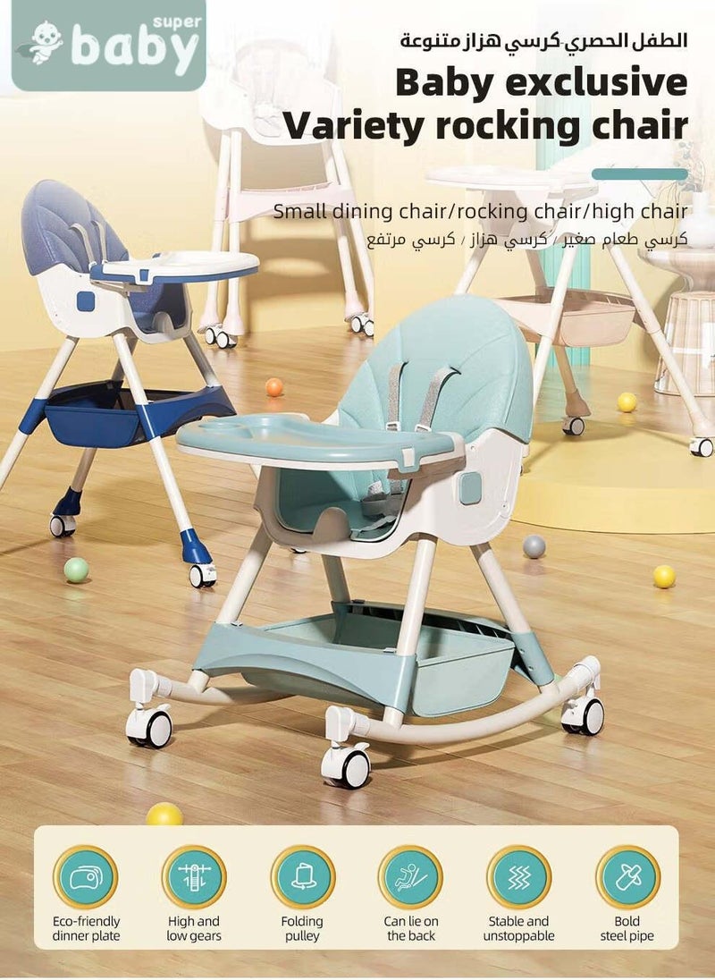 سوبر بيبي 4 في 1 كرسي مرتفع للأطفال، كرسي مرتفع قابل للتحويل، كرسي هزاز للأطفال، كرسي أريكة للأطفال، مقعد معزز لتغذية الأطفال مع صينية، عجلات، مسند للقدمين، حزام أمان ووسادة مقعد للرضع والأطفال الصغار - Image 2
