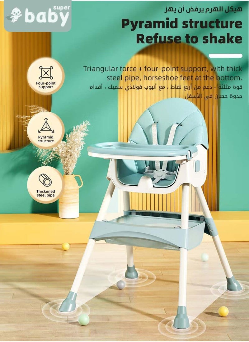سوبر بيبي 4 في 1 كرسي مرتفع للأطفال، كرسي مرتفع قابل للتحويل، كرسي هزاز للأطفال، كرسي أريكة للأطفال، مقعد معزز لتغذية الأطفال مع صينية، عجلات، مسند للقدمين، حزام أمان ووسادة مقعد للرضع والأطفال الصغار - Image 5