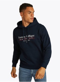 TOMMY HILFIGER Men's Logo Drawstring Hoody - Cotton, Blue  - Image 1