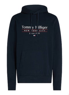 TOMMY HILFIGER Men's Logo Drawstring Hoody - Cotton, Blue  - Image 2