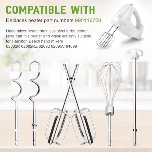 CHAR YONG Hand Mixer Attachments Replacement for Hamilton Beach Mixer Beaters Parts 62632R 62682RZ 62692 62695V 64699 - Hand Mixer Beaters,Wire Egg Whisk,Liquid Blending Rod,Dough Hooks,Set of 6 - Image 4