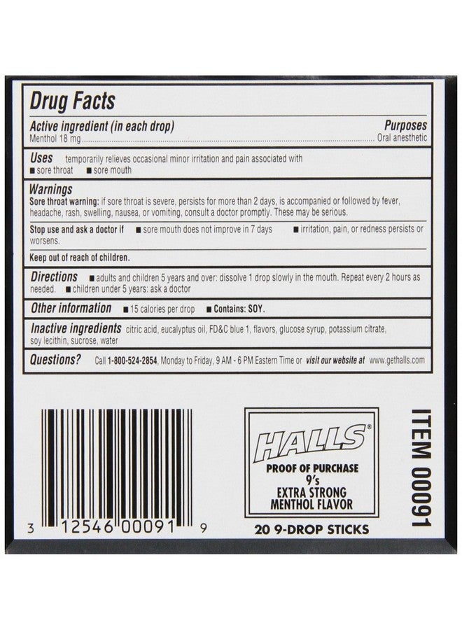 HALLS Relief Max Strength Extra Strong Menthol Throat Drops, 20 Packs of 9 Drops (180 Total) - Image 2