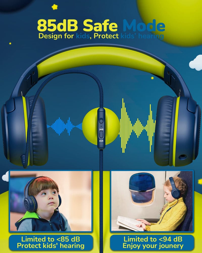 awatrue Kids Headphones for School Toddler Wired with Microphone Plug in Bulk Boys Headset Girls 3+ Year Old Blue Green shareport Phones Teen Volume Control Airplane Two People Childrens Babies - Image 3