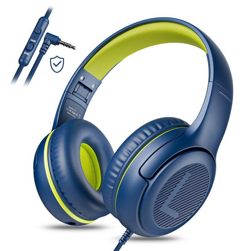 awatrue Kids Headphones for School Toddler Wired with Microphone Plug in Bulk Boys Headset Girls 3+ Year Old Blue Green shareport Phones Teen Volume Control Airplane Two People Childrens Babies - Image 1