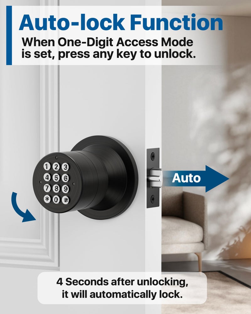 HIDALIFE Keyless Entry Lock with Code, Digital Door Knob with Keypad for Bedroom Front Door Garage Home Apartment, Oil Rubbed Bronze - Image 3