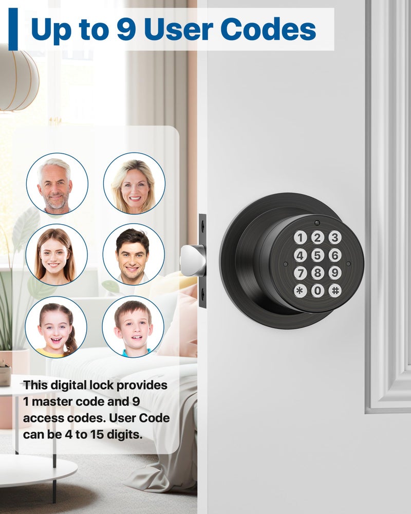 HIDALIFE Keyless Entry Lock with Code, Digital Door Knob with Keypad for Bedroom Front Door Garage Home Apartment, Oil Rubbed Bronze - Image 2