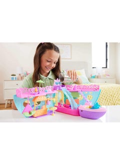Polly Pocket Portable Boat Playset With Water Play & Color-Change Accessories, Unicorn Dream Cruise Includes 1 Doll & 23 Total Pieces  - Image 2