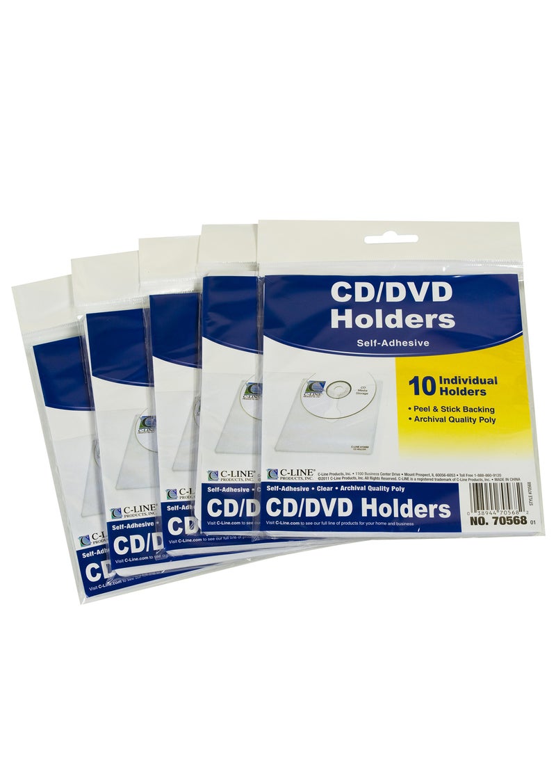 C-Line CLine SelfAdhesive CD Holder 533 X 566 Inches Clear 5 Packs of 10 Sheets 50 Total 705685 